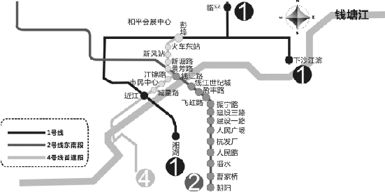 杭州地鐵1、2、4號(hào)線 部分線路示意圖 製圖 陳驍