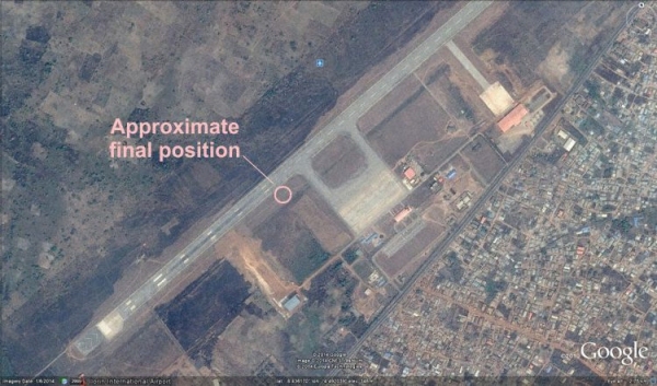 BPG的飛機(jī)衝出跑道大致位置(AVH/Google Earth):