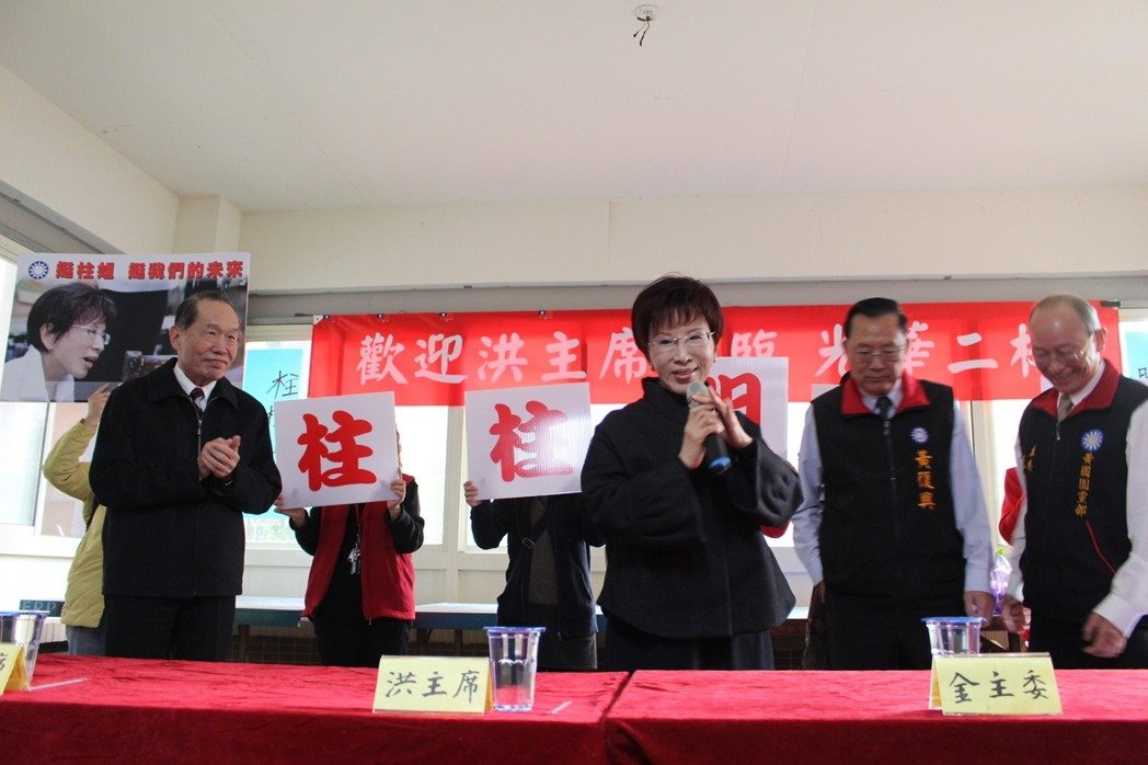 國(guó)民黨主席洪秀柱3日到桃園與社區(qū)民眾見面